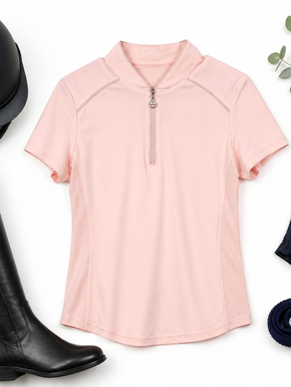 Chestnut Bay Pink S Sleeve 1/4 Zip Poly Equestrian Riding Shirt. Ladies Large